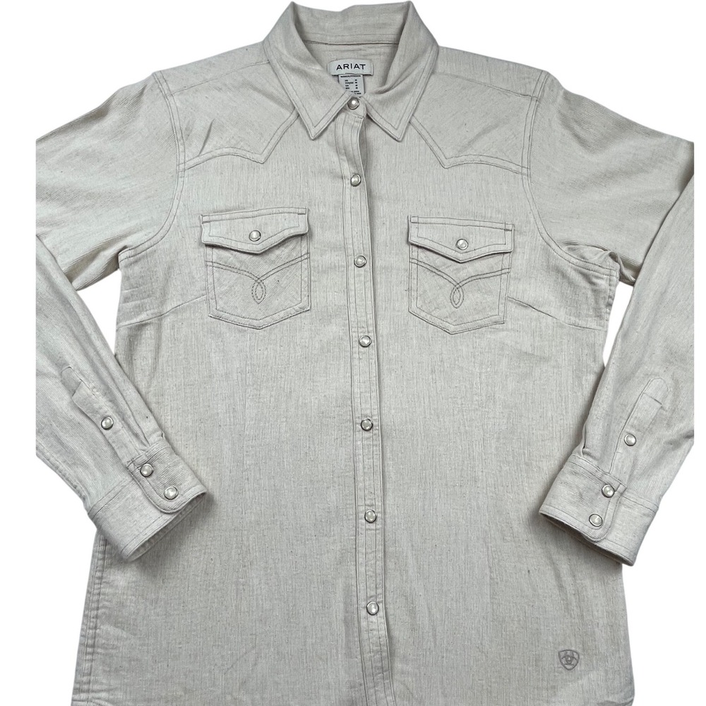 Ariat Papyrus Western Shirt Womens Medium Cream Off White Long Sleeve Snap Front